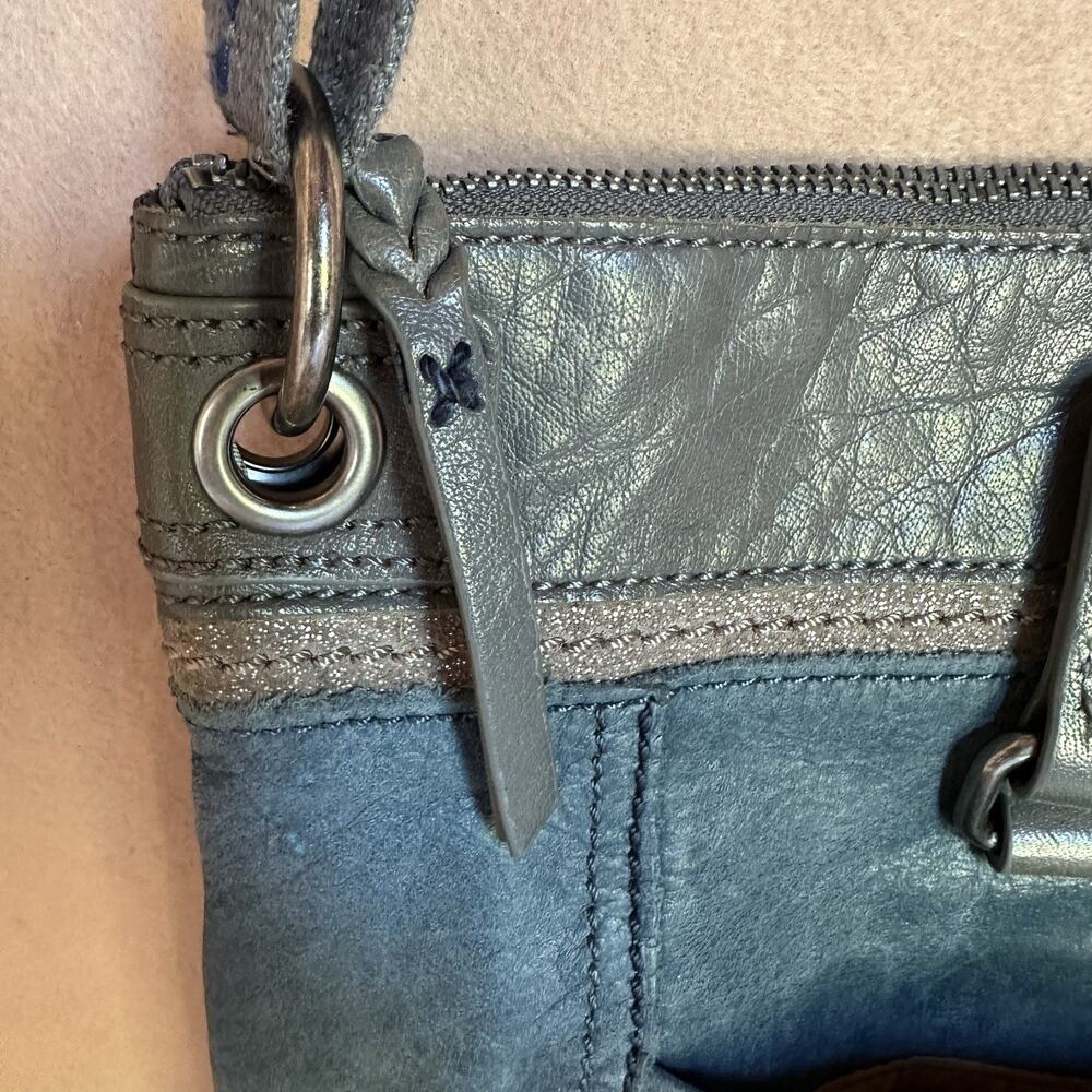 The Sak soft flat leather Blue Gray Cross Body Shoulder Bag Leather Pristine - Picture 4 of 13